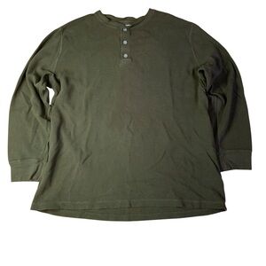 Denver Hayes Men’s 3XL Dark Olive Green Waffle Knit Henley Shirt - 100% Cotton